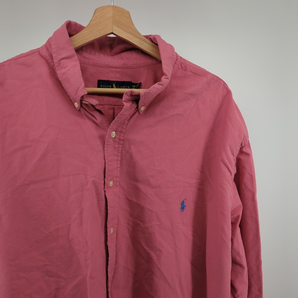 Ralph Lauren Shirt Mens 3XB Button Dress Causal Shirt Pink Blue Pony Long Sleeve